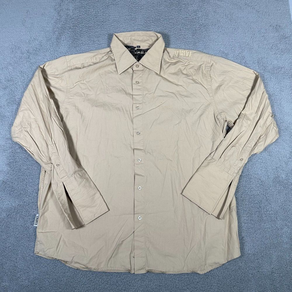 Dragonfly Scarface Shirt Mens Size 2XL Tan‎ Beige Button Up French Cuff Movie